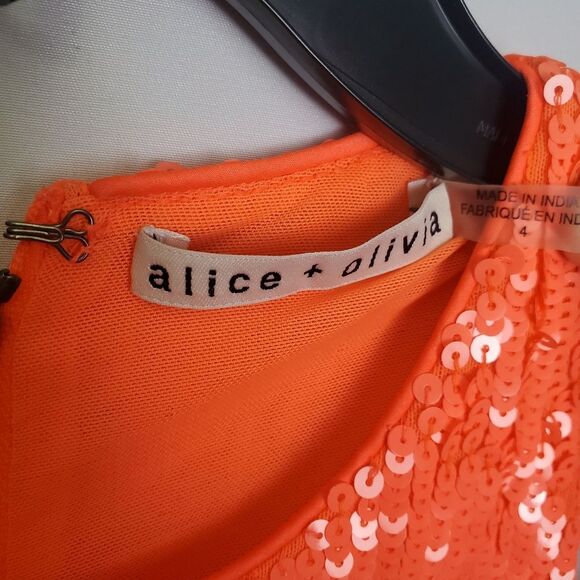 Alice + Olivia Cara Sequin Mesh Panel Mini Dress Size 4 - Picture 6 of 7